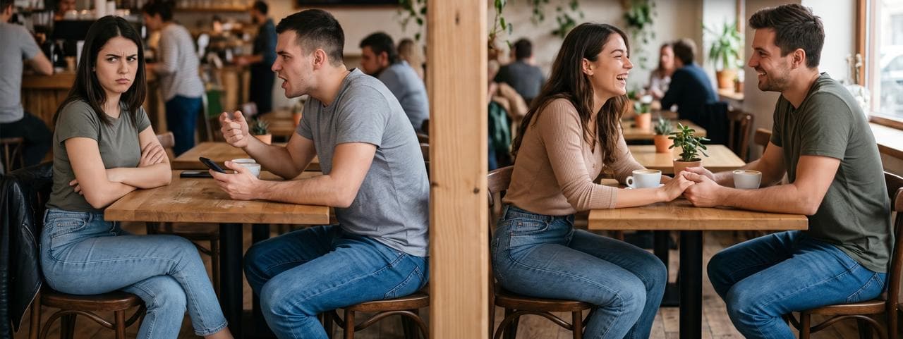 Pareja compartiendo una conversación positiva y saludable